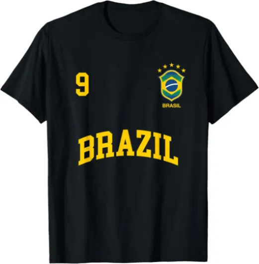 Équipe Football Brésil Sports Nombre 9 Drapeau Brésilien T-Shirt